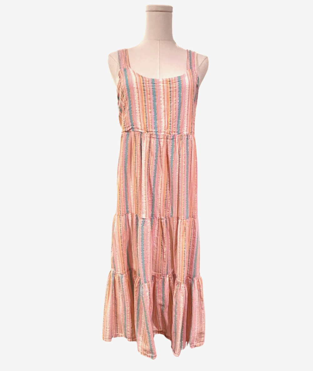 Linda Anderson Striped Cotton Midi Tiered Tank Sundress Lined Medium